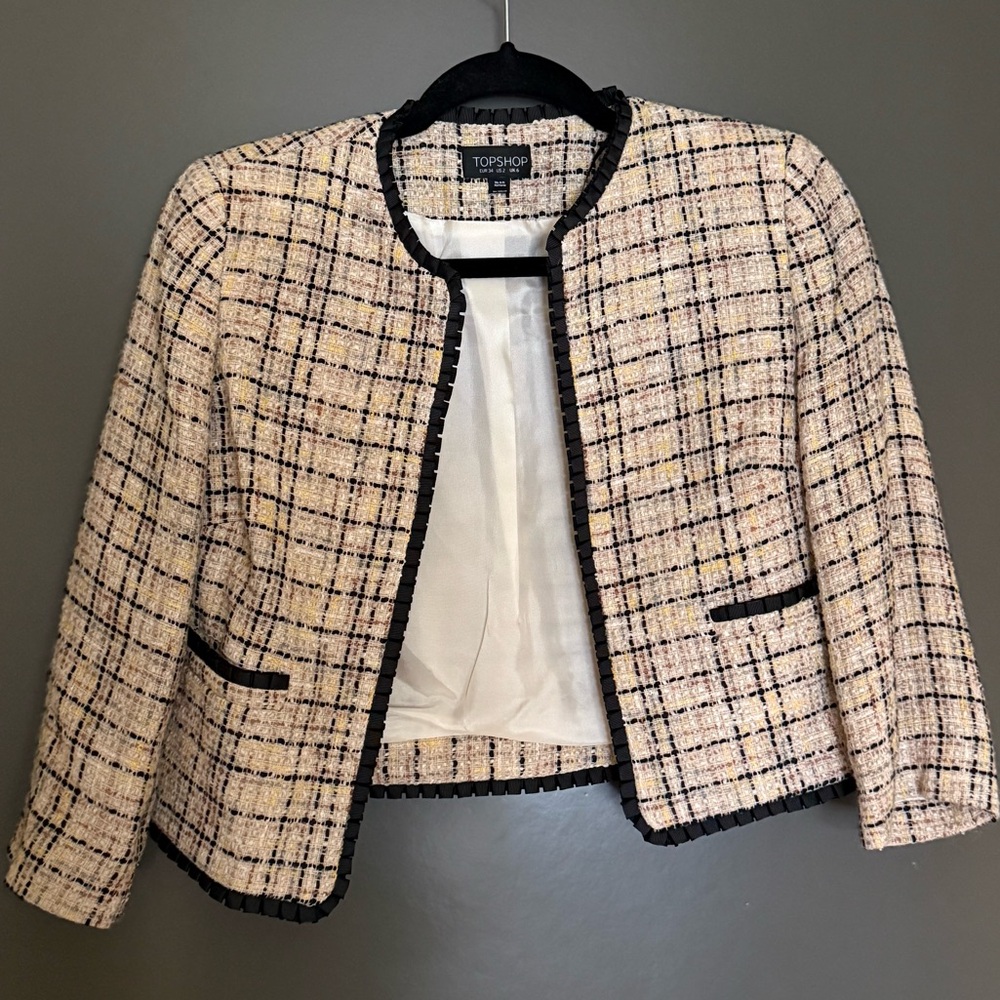Topshop Cream Tweed Blazer Size 2